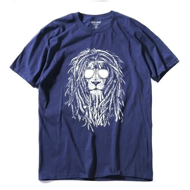 Cool Lion Print O-neck T-shirt