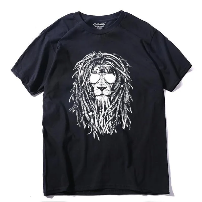 Cool Lion Print O-neck T-shirt