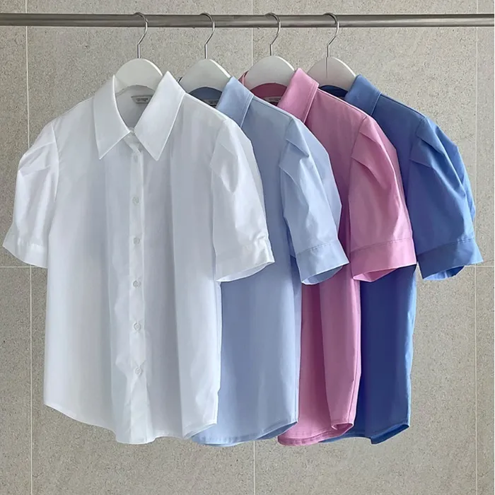 Short Sleeves Plain Office Style Puff Sleeves