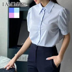 Short Sleeves Plain Office Style Puff Sleeves