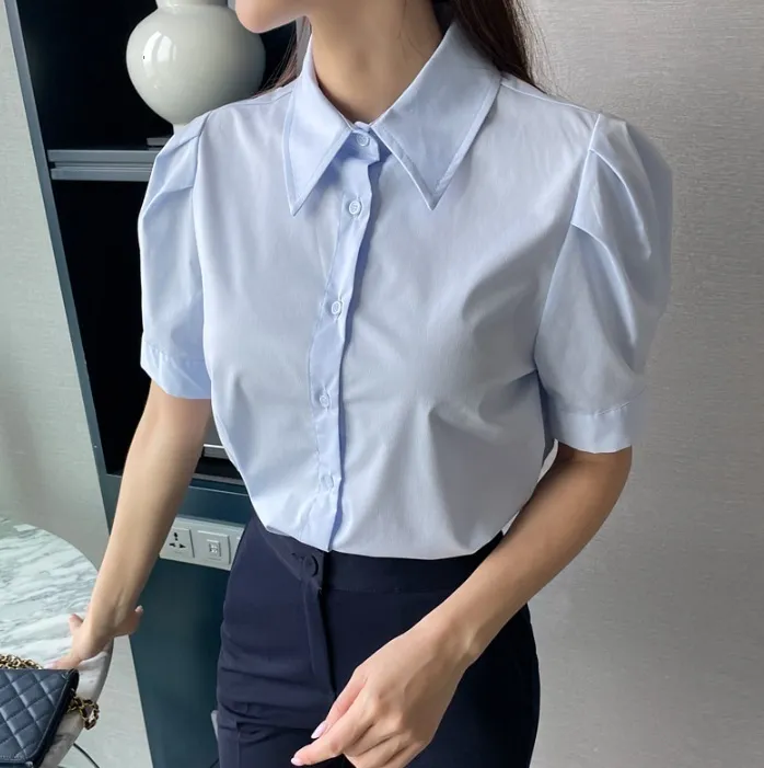 Short Sleeves Plain Office Style Puff Sleeves