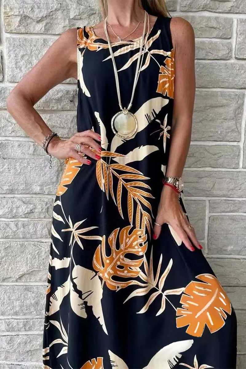 Casual Vacation Floral O Neck Printed Dresses in 4 Colors