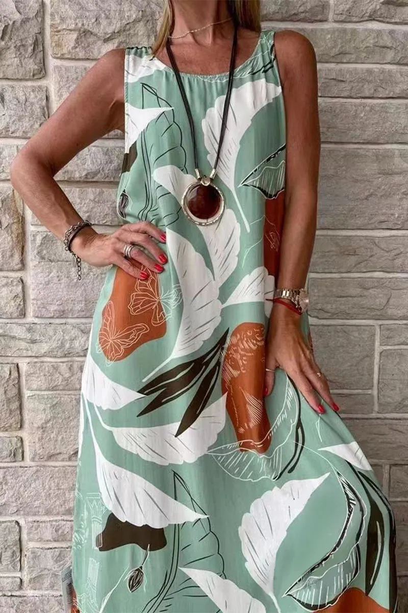 Casual Vacation Floral O Neck Printed Dresses in 4 Colors