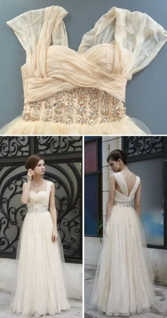 Ivory High Waist Rhinestone Party Dress