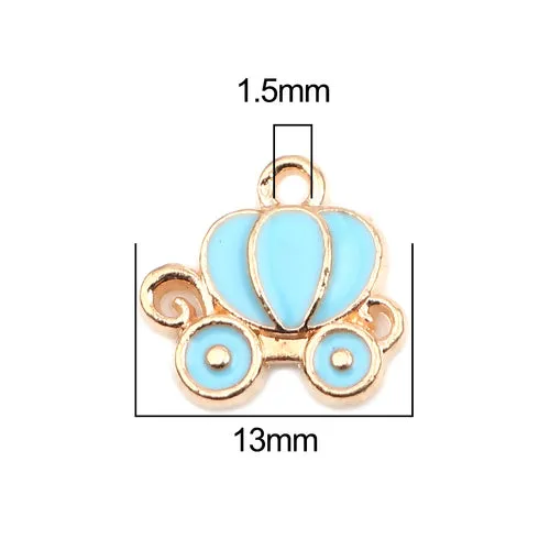 Golden Light Blue Cinderella Carriage Charms, 13mm