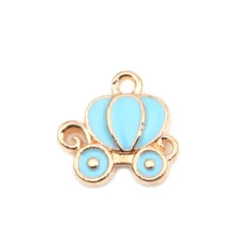 Golden Light Blue Cinderella Carriage Charms, 13mm