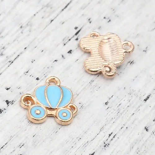 Golden Light Blue Cinderella Carriage Charms, 13mm