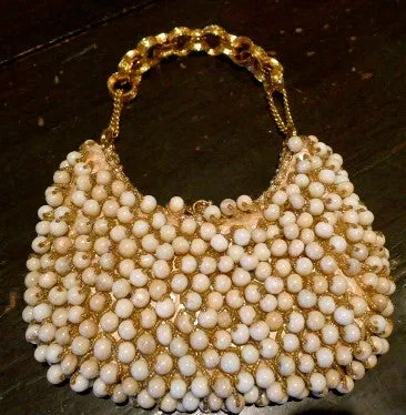 Ivory Beaded Bag with Swarovski Crystals and Chain Strap