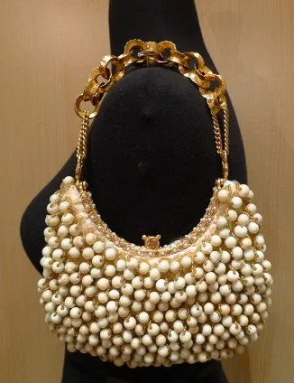 Ivory Beaded Bag with Swarovski Crystals and Chain Strap