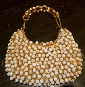 Ivory Beaded Bag with Swarovski Crystals and Chain Strap