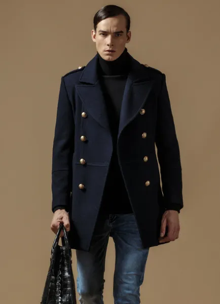 Wool Men's Classic Double-Breasted Officer Coat