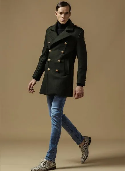 Wool Men's Classic Double-Breasted Officer Coat