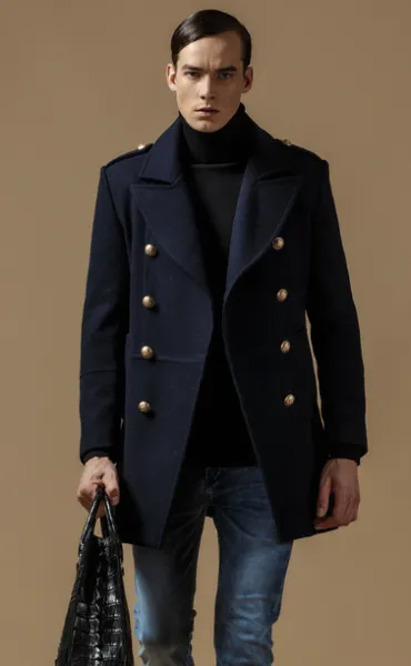 Wool Men's Classic Double-Breasted Officer Coat