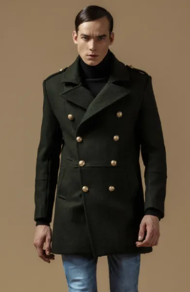 Wool Men's Classic Double-Breasted Officer Coat