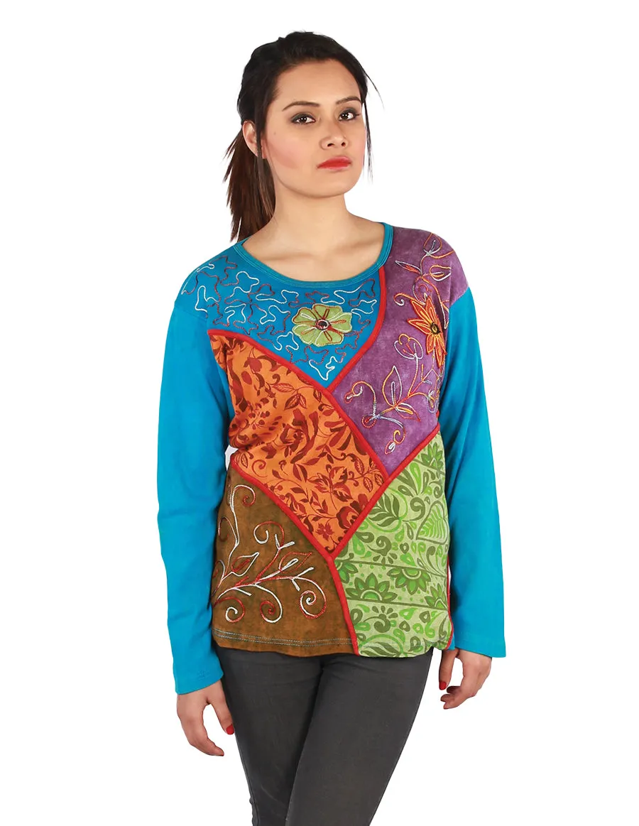 Floral Patch Full Sleeve Cotton Top