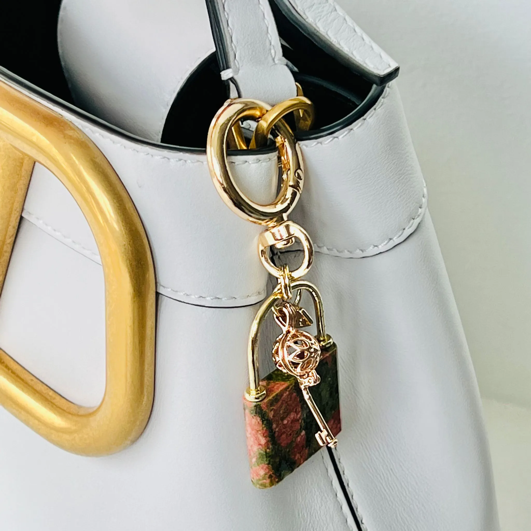 Dalmatian Jasper Bag Charm with Lock & Key