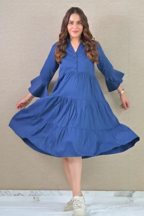 Denim Bliss Maternity & Nursing Gathered Dress (100% Cotton)