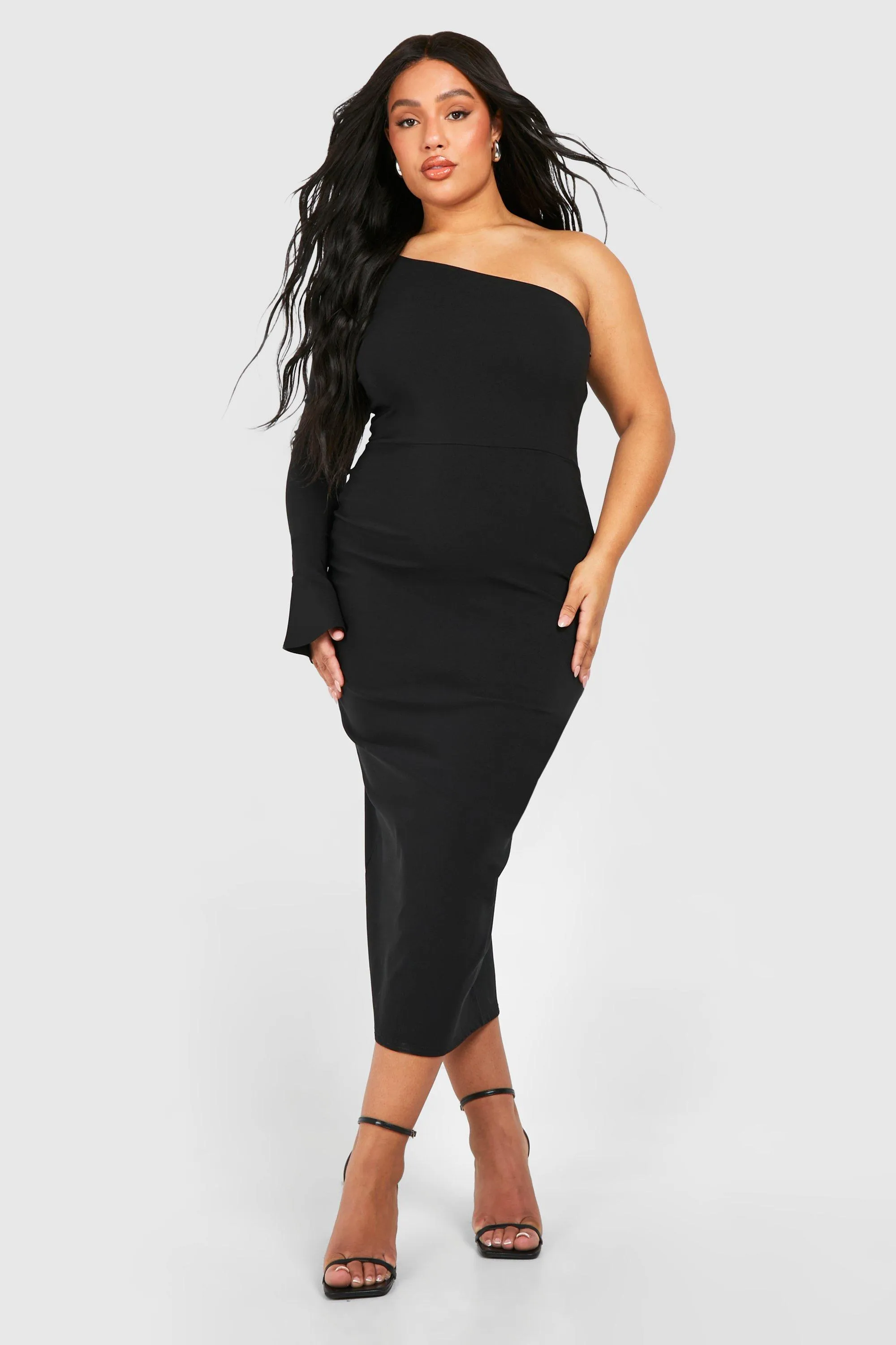 Bengaline One Shoulder Flared Sleeve Midaxi Dress by boohoo