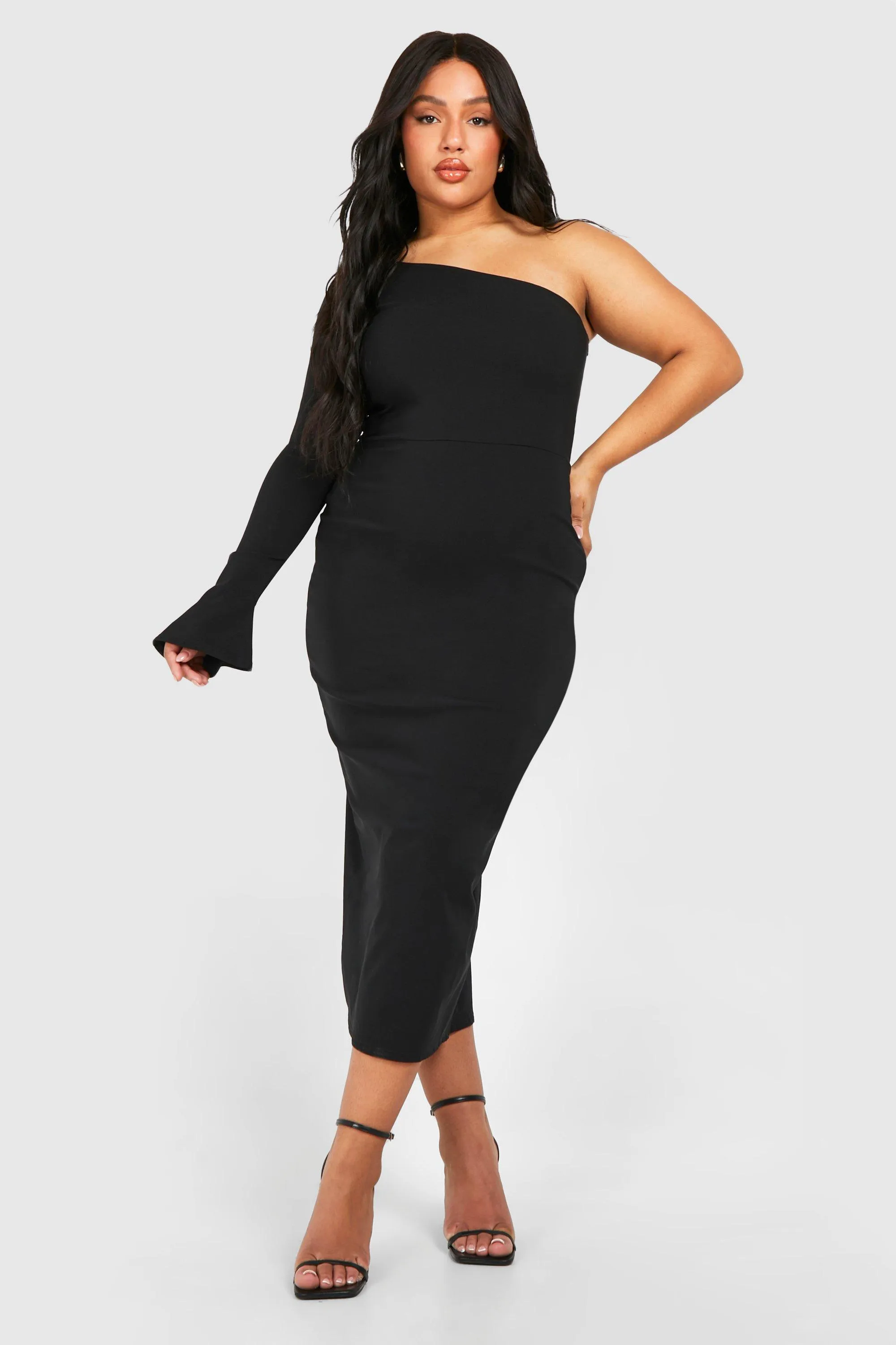 Bengaline One Shoulder Flared Sleeve Midaxi Dress by boohoo