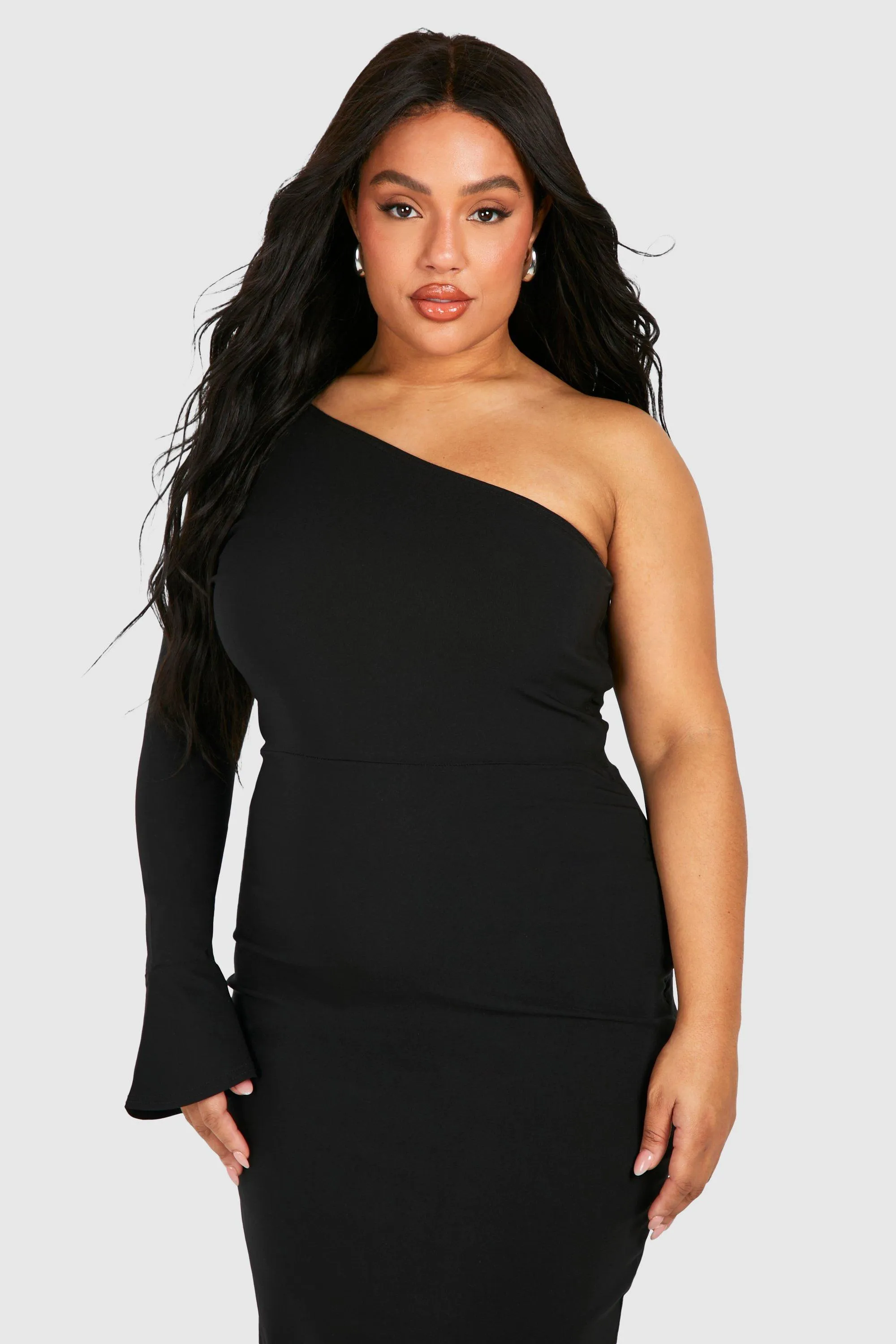 Bengaline One Shoulder Flared Sleeve Midaxi Dress by boohoo