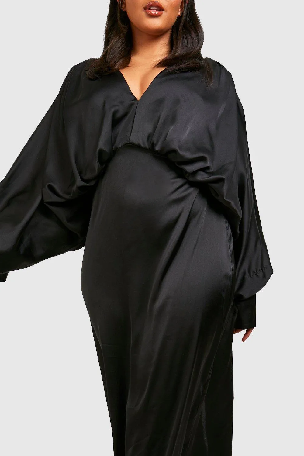 Boohoo Plus Satin Plunge Blouson Sleeve Maxi Dress