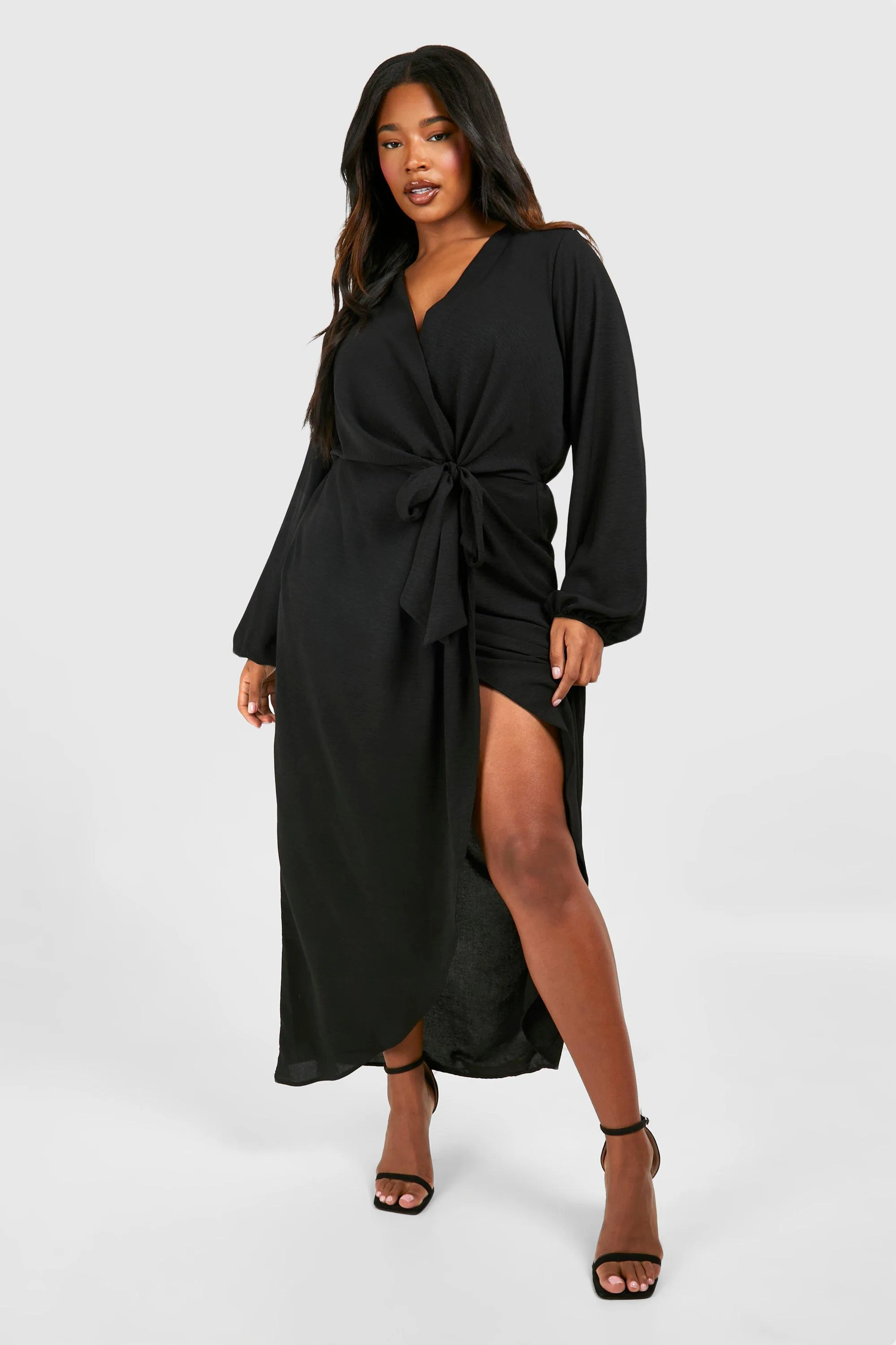 Plus Textured Satin Tie Detail Maxi Dress - boohoo Dresses