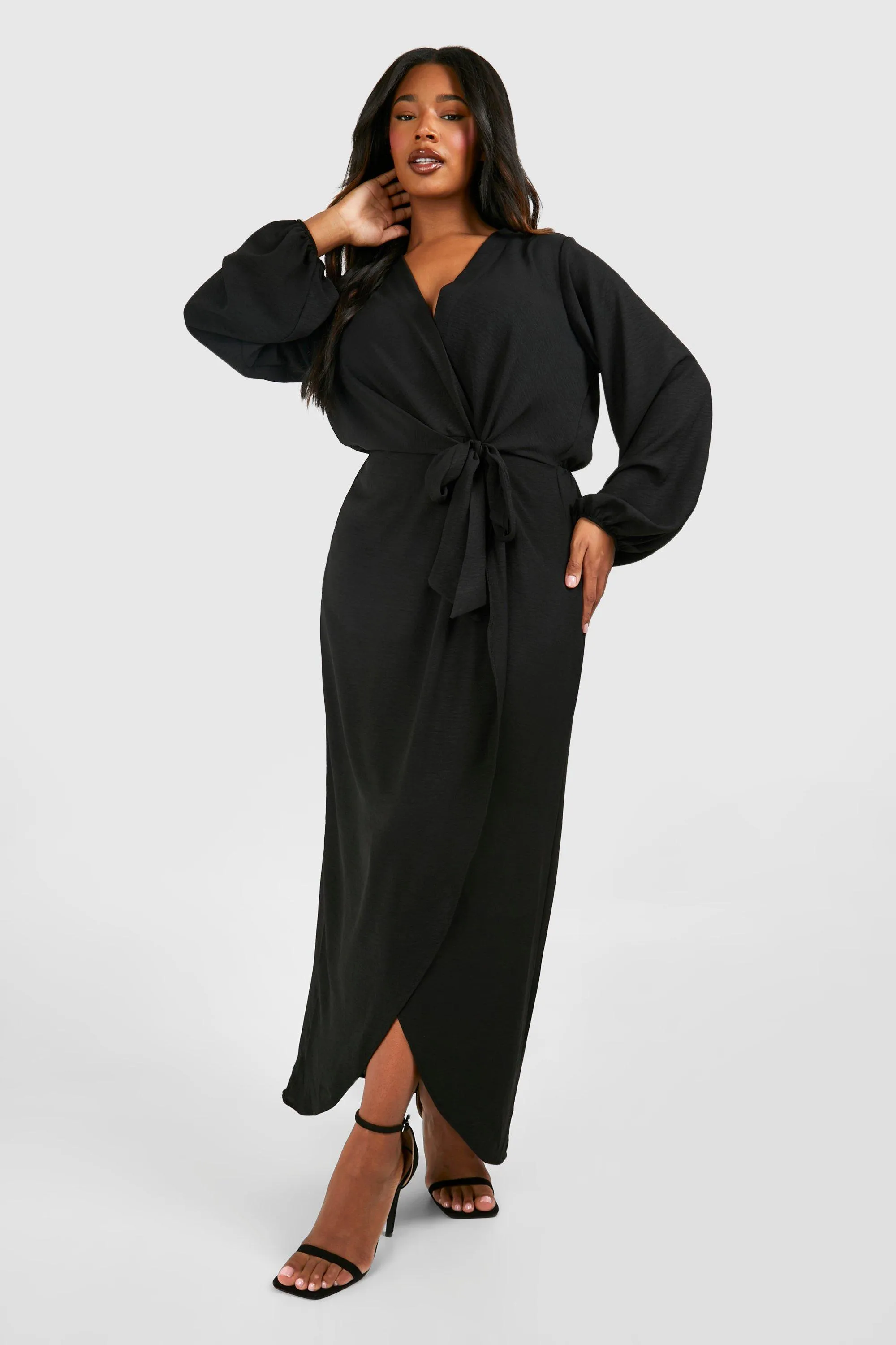 Plus Textured Satin Tie Detail Maxi Dress - boohoo Dresses