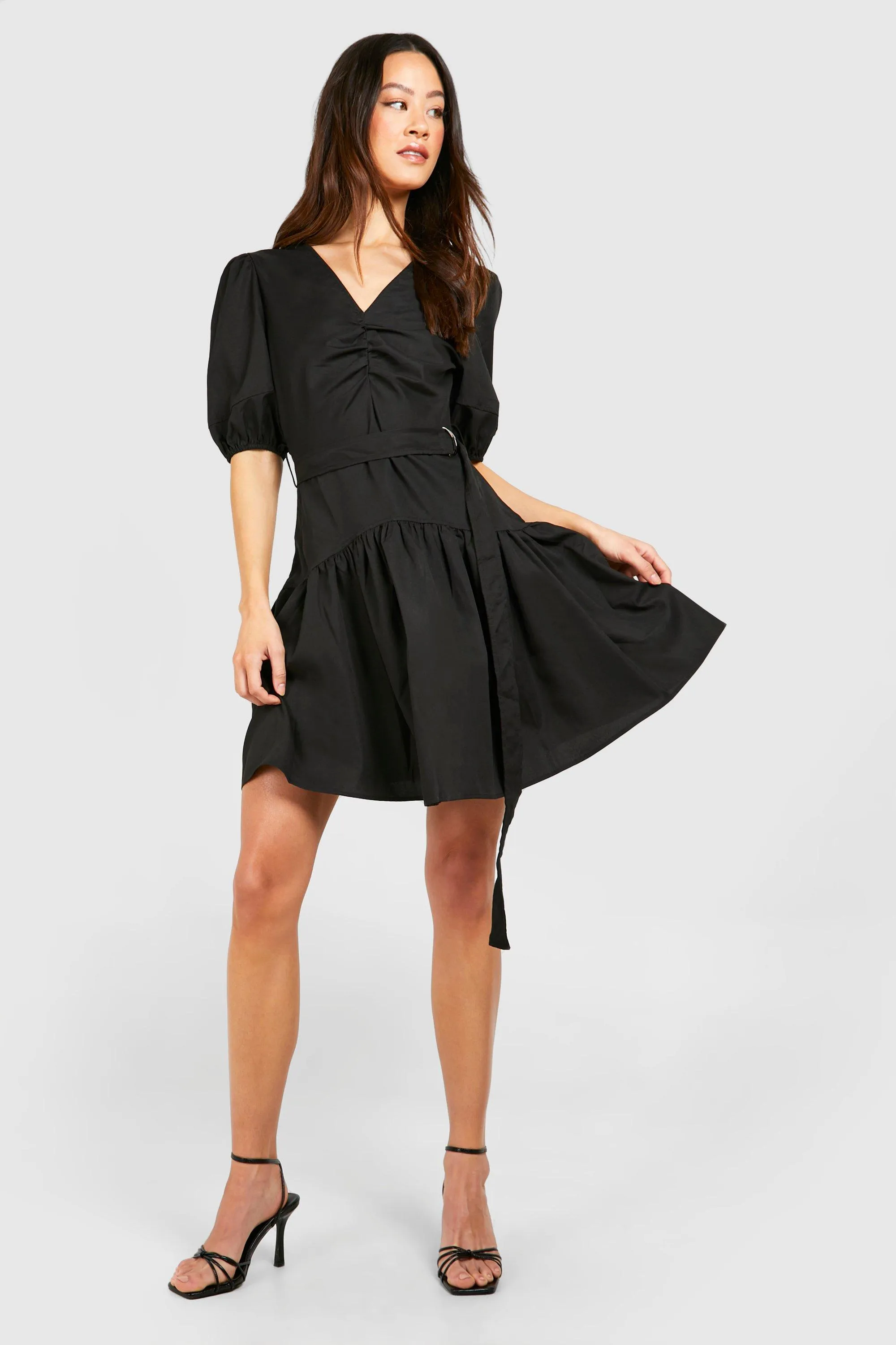 Tall Puff Sleeve Eyelet Belt Smock Dress by boohoo