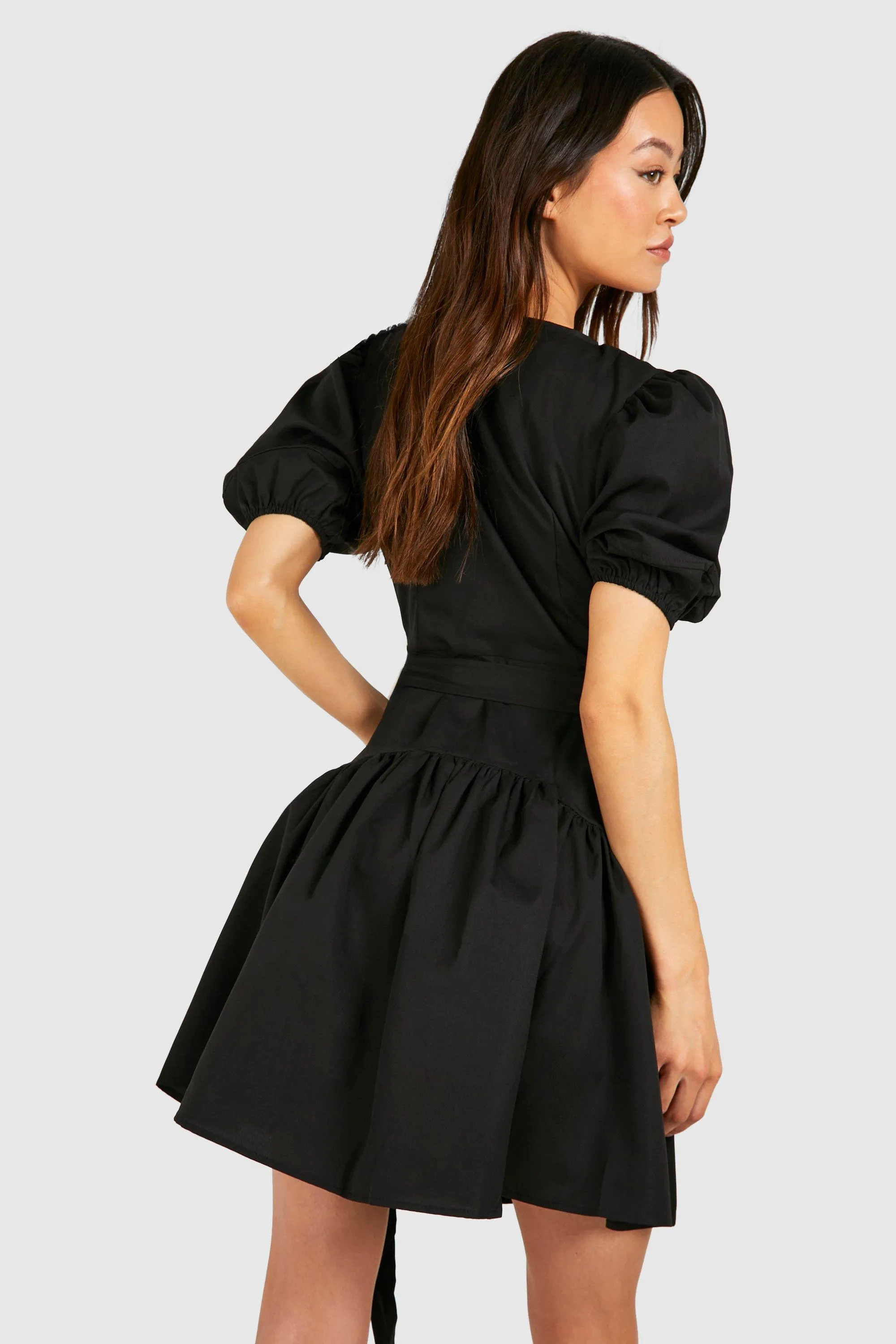 Tall Puff Sleeve Eyelet Belt Smock Dress by boohoo