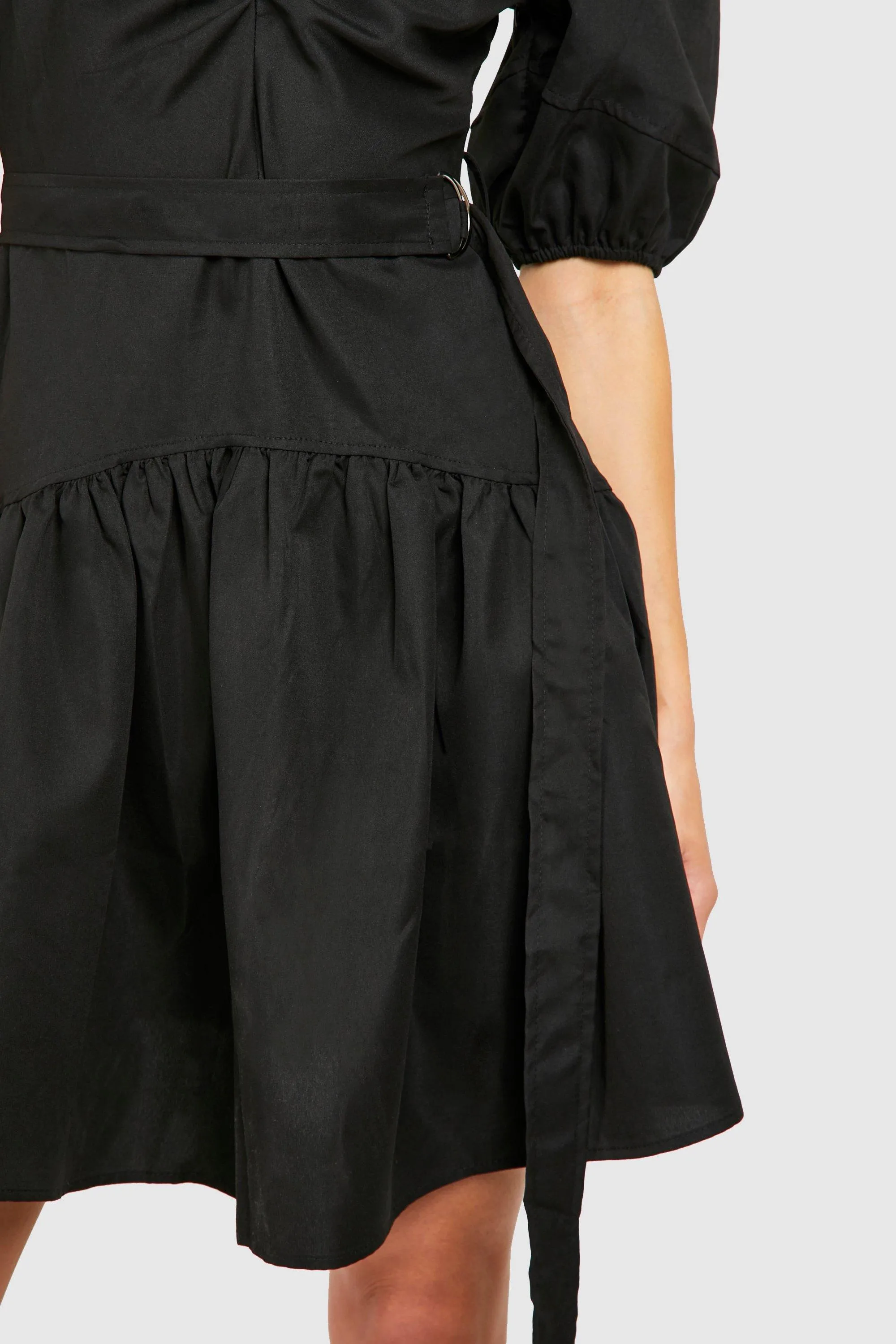 Tall Puff Sleeve Eyelet Belt Smock Dress by boohoo