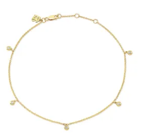 Bezel Diamond Anklet in 14K Yellow Gold