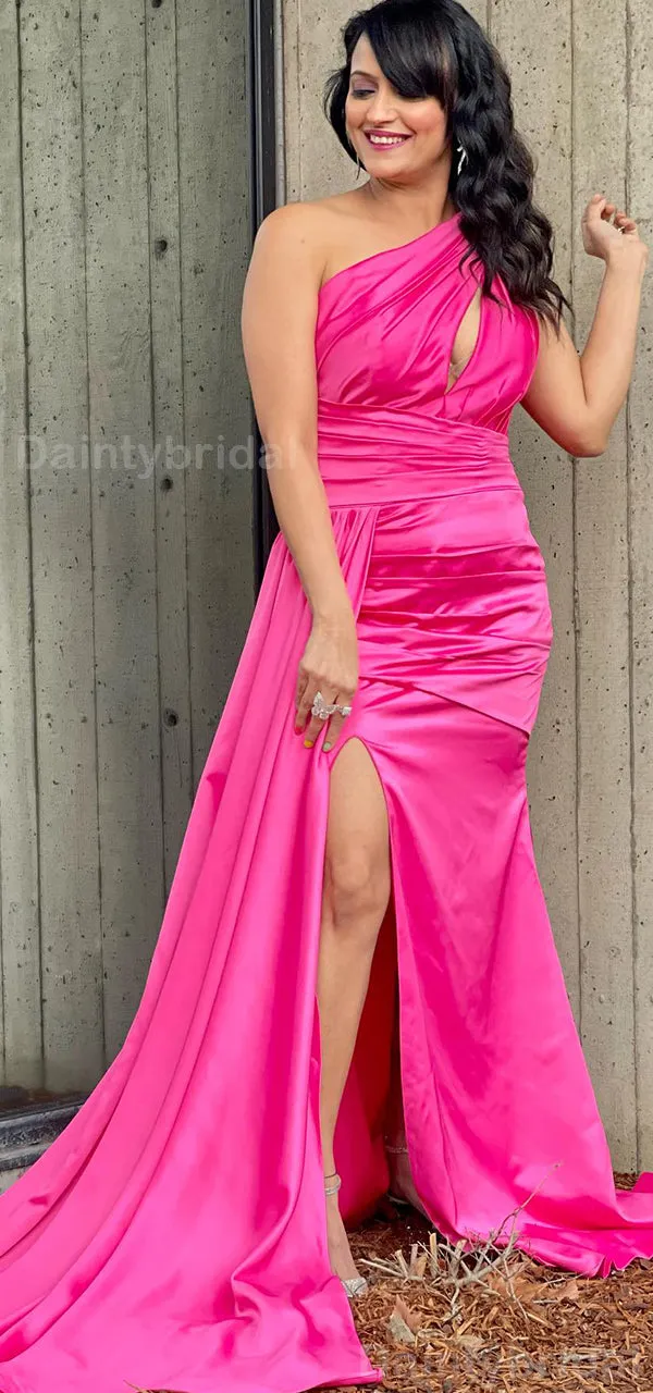 Chic Mermaid Satin Fuchsia Bridesmaid Gown with Side Slit, Online