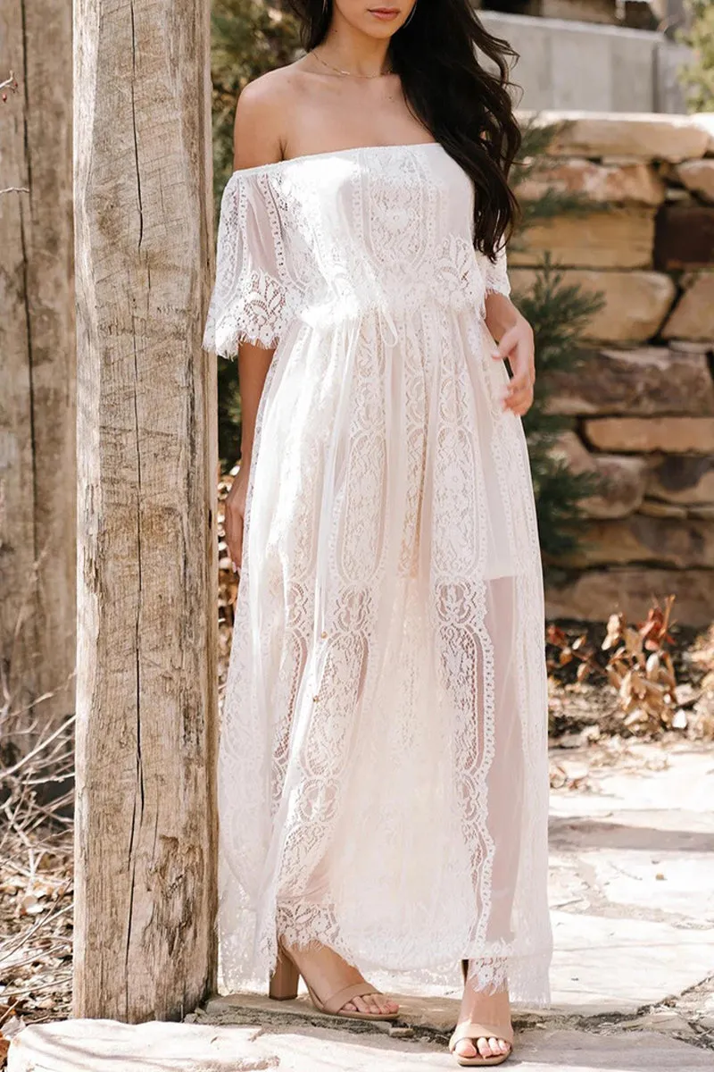 Elegant A Line Dresses Solid Lace Off the Shoulder See-through