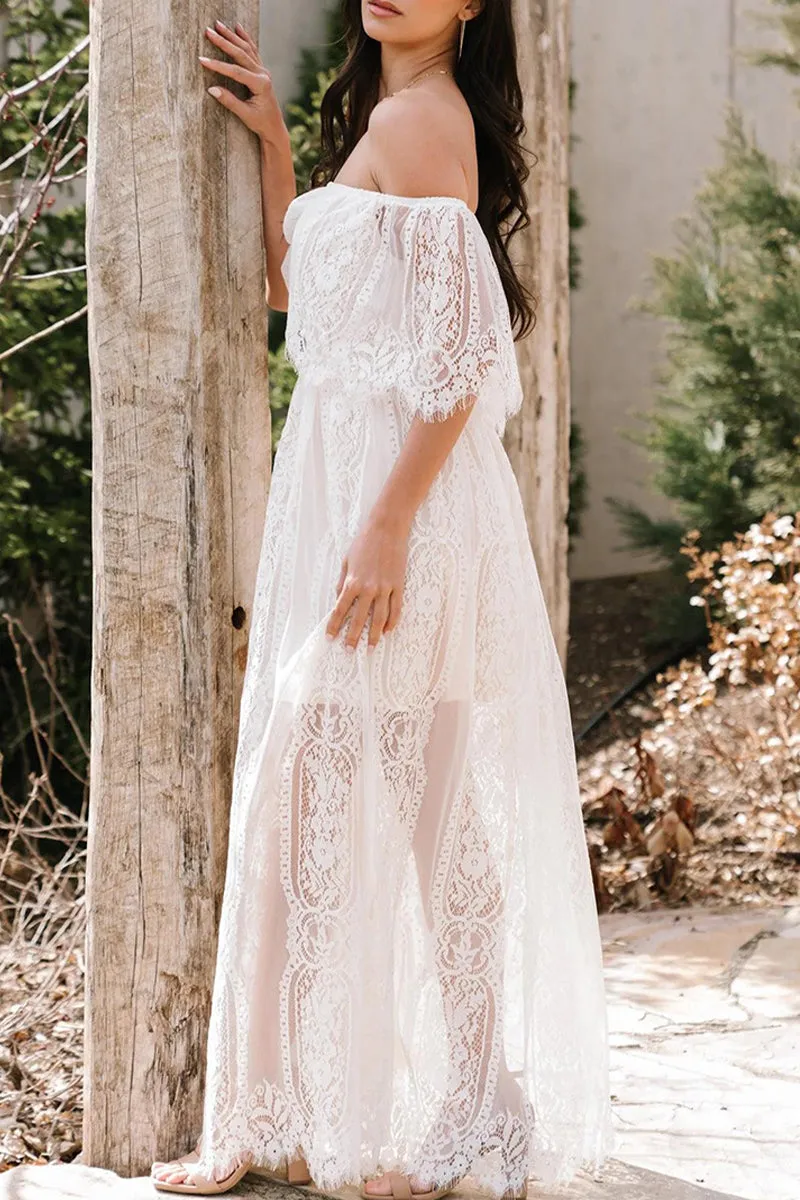 Elegant A Line Dresses Solid Lace Off the Shoulder See-through