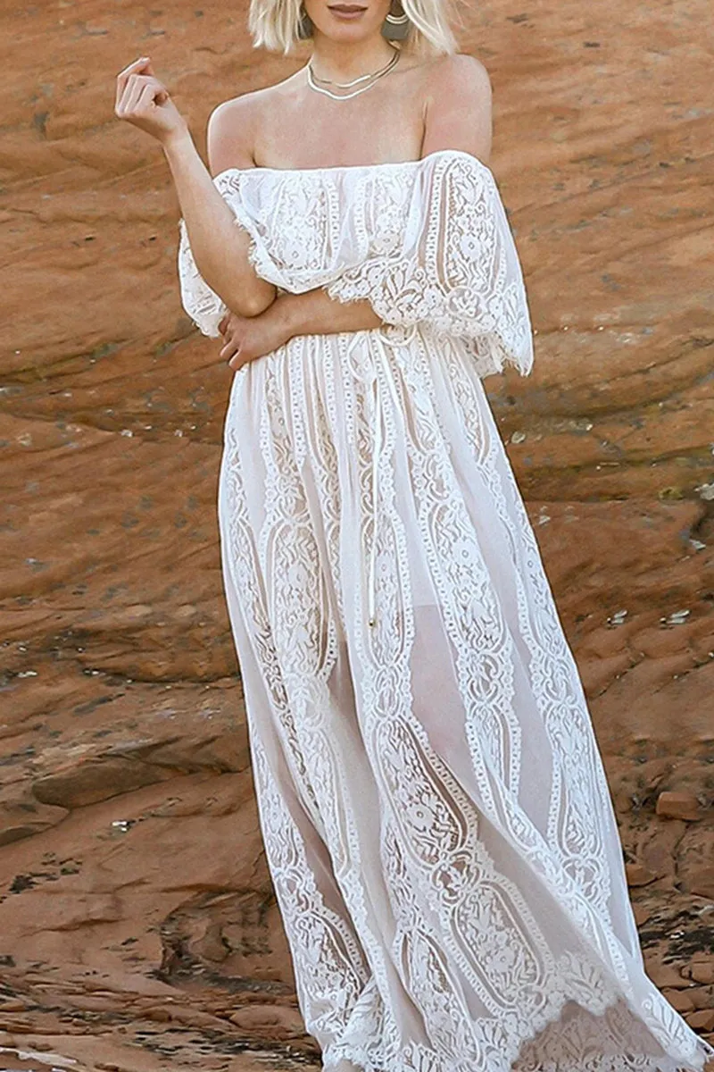 Elegant A Line Dresses Solid Lace Off the Shoulder See-through