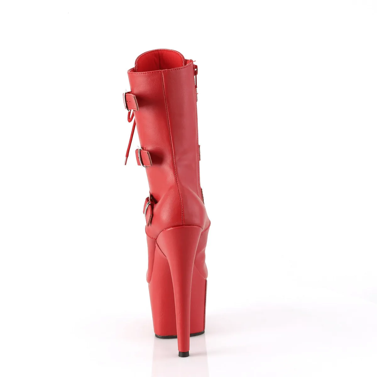 Fiery Red Lace-Up Heeled Ankle Boots with Buckles by PLEASER