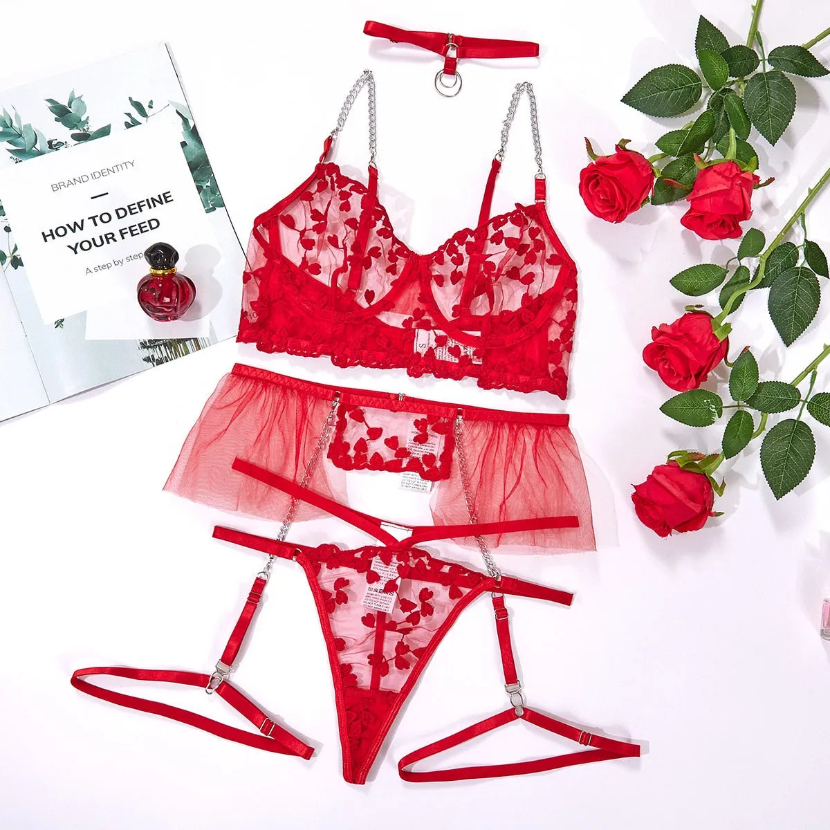 Transparent Lace Ruffle Lingerie Set