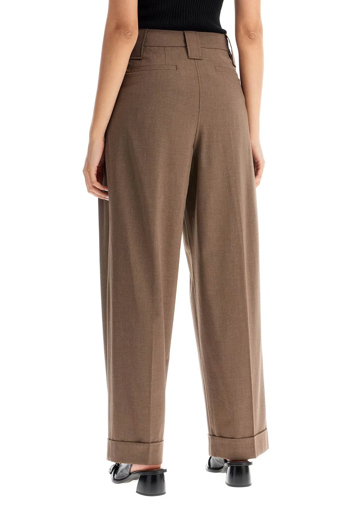 Flowy Trousers with Two Ple F9279 SHITAKE