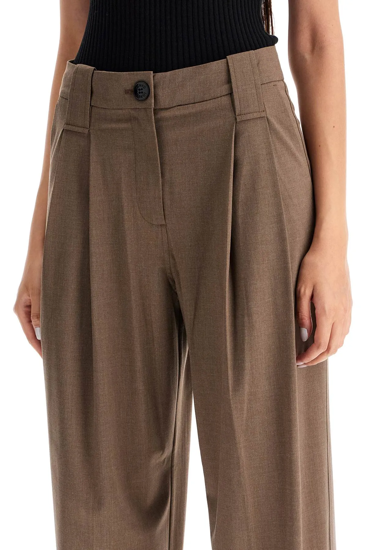 Flowy Trousers with Two Ple F9279 SHITAKE