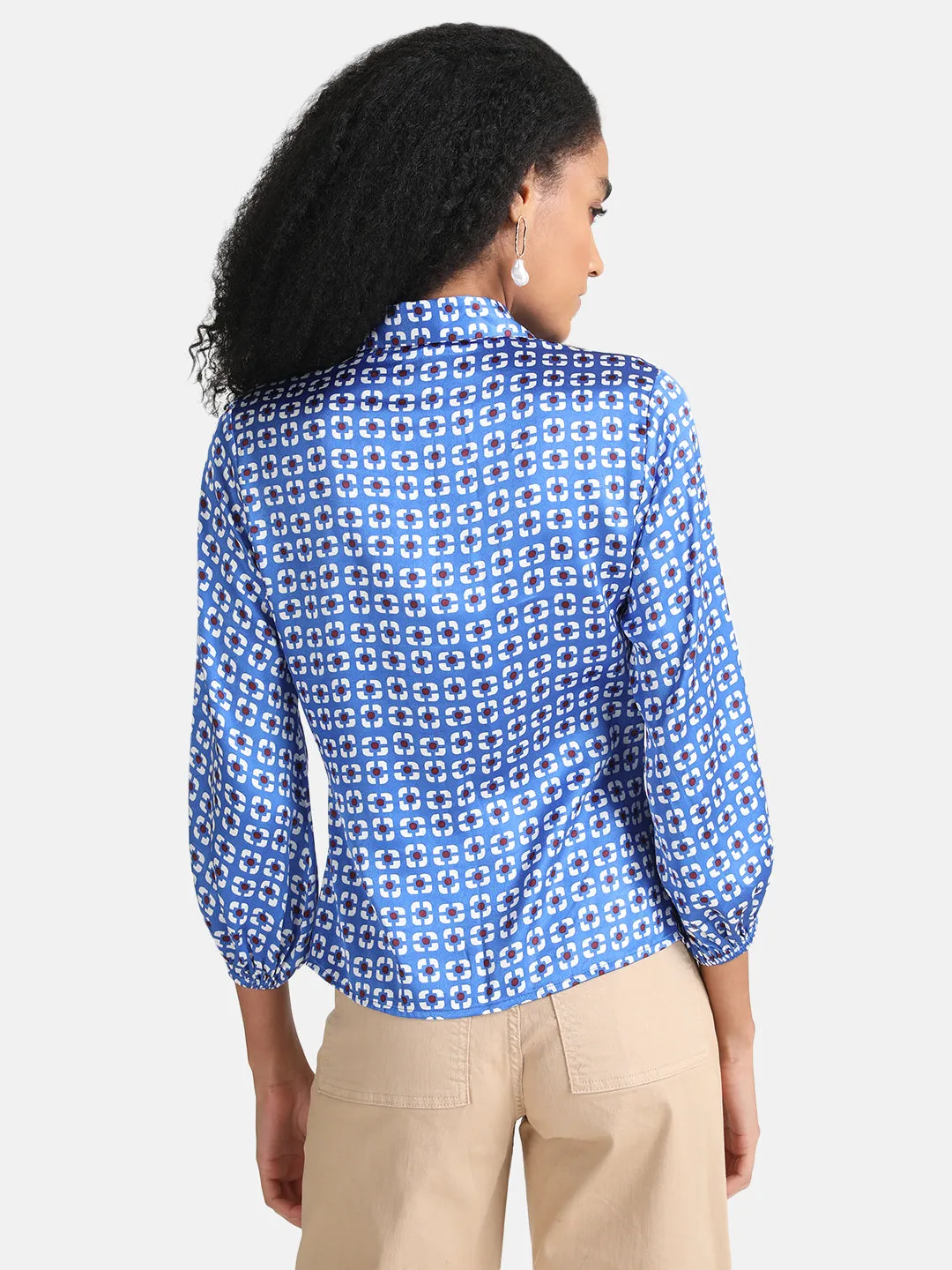 Geometric Printed Shirt with Ruching