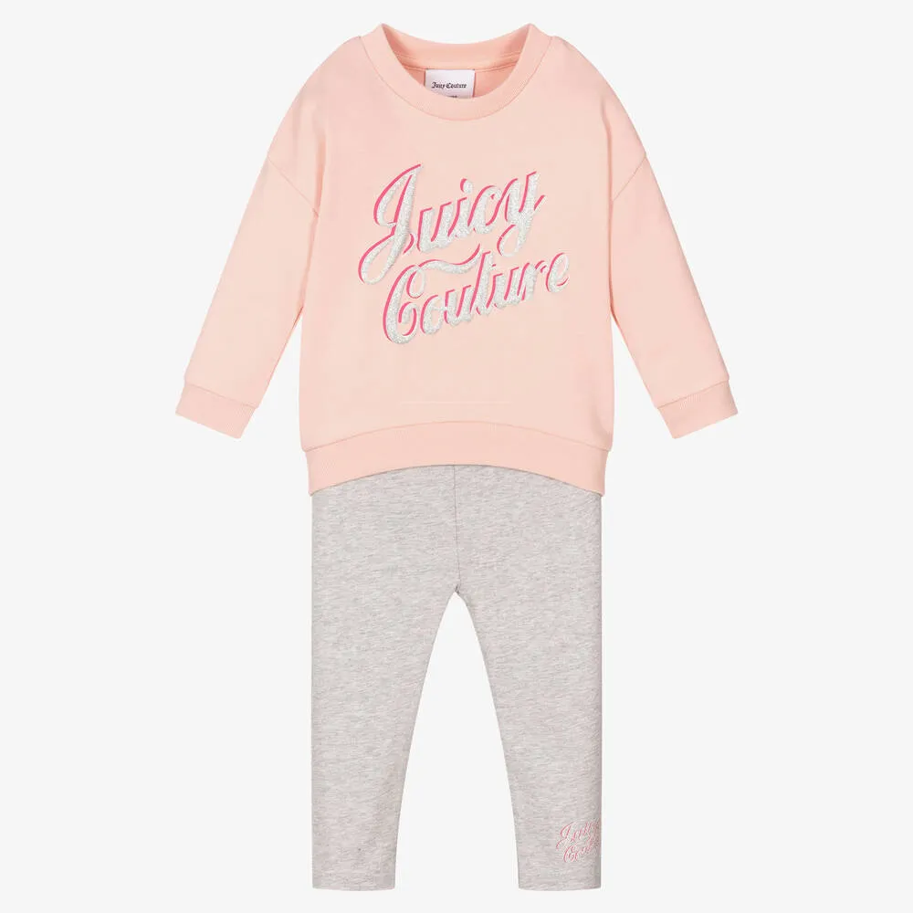 Girls Pink Grey Leggings Set