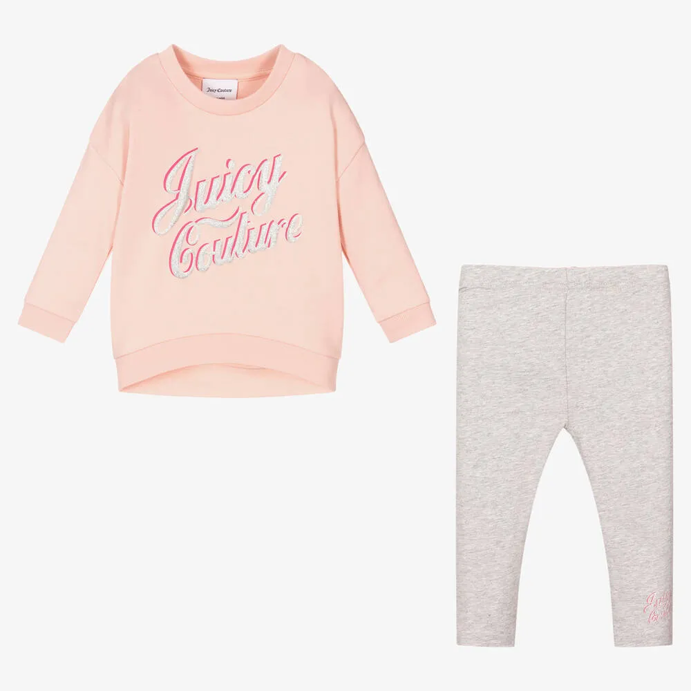 Girls Pink Grey Leggings Set