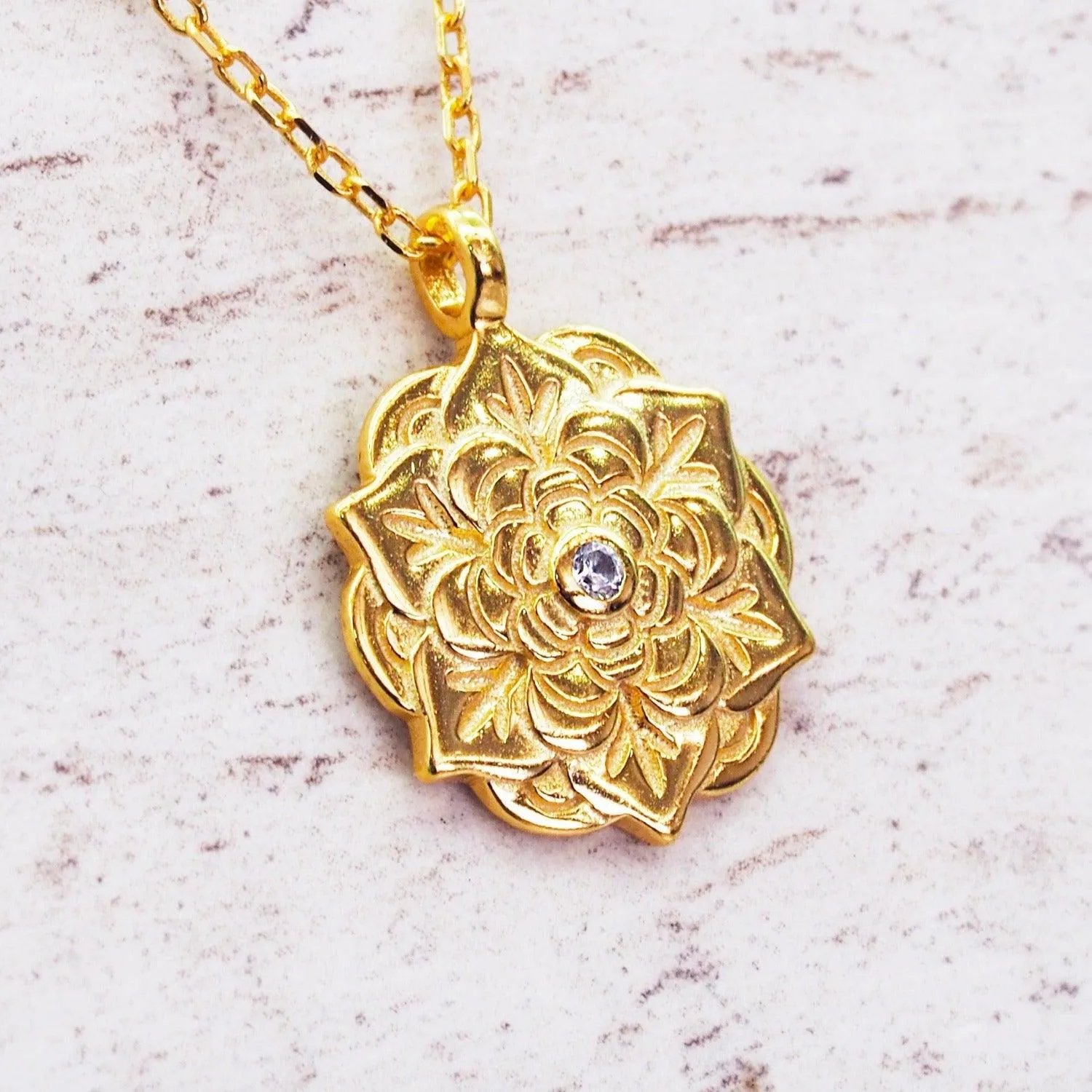 Gold Mandala Flower Necklace