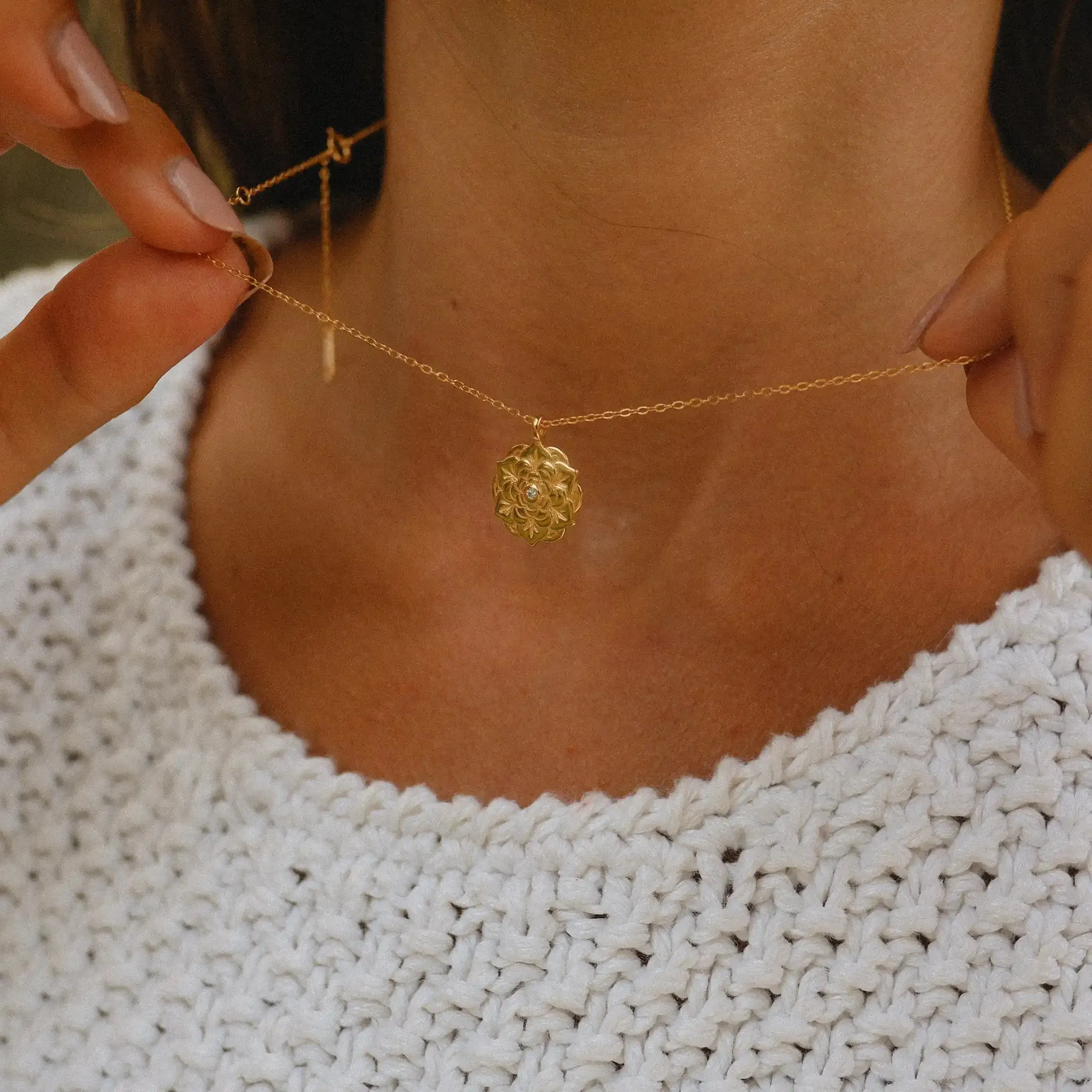 Gold Mandala Flower Necklace