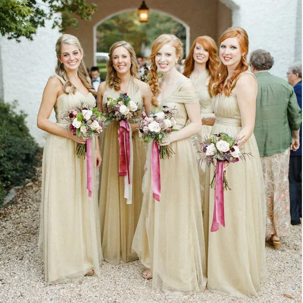 Gold Tulle Sweetheart A-line Bridesmaid Gown