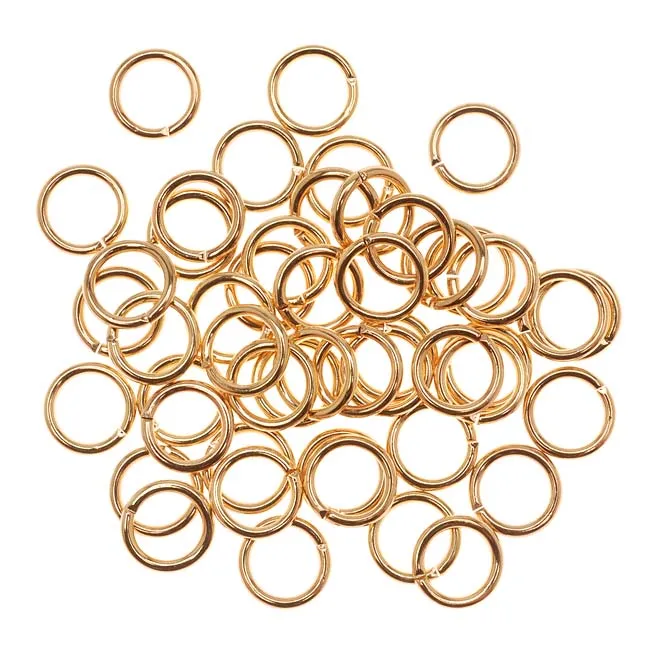 22K Gold Plated Open Jump Rings, 7mm, 18 Gauge, Pack of 50