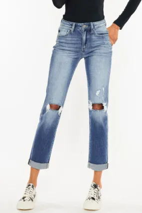 High-Waisted Distressed Hem Detail Cropped Straight Jeans by Kancan