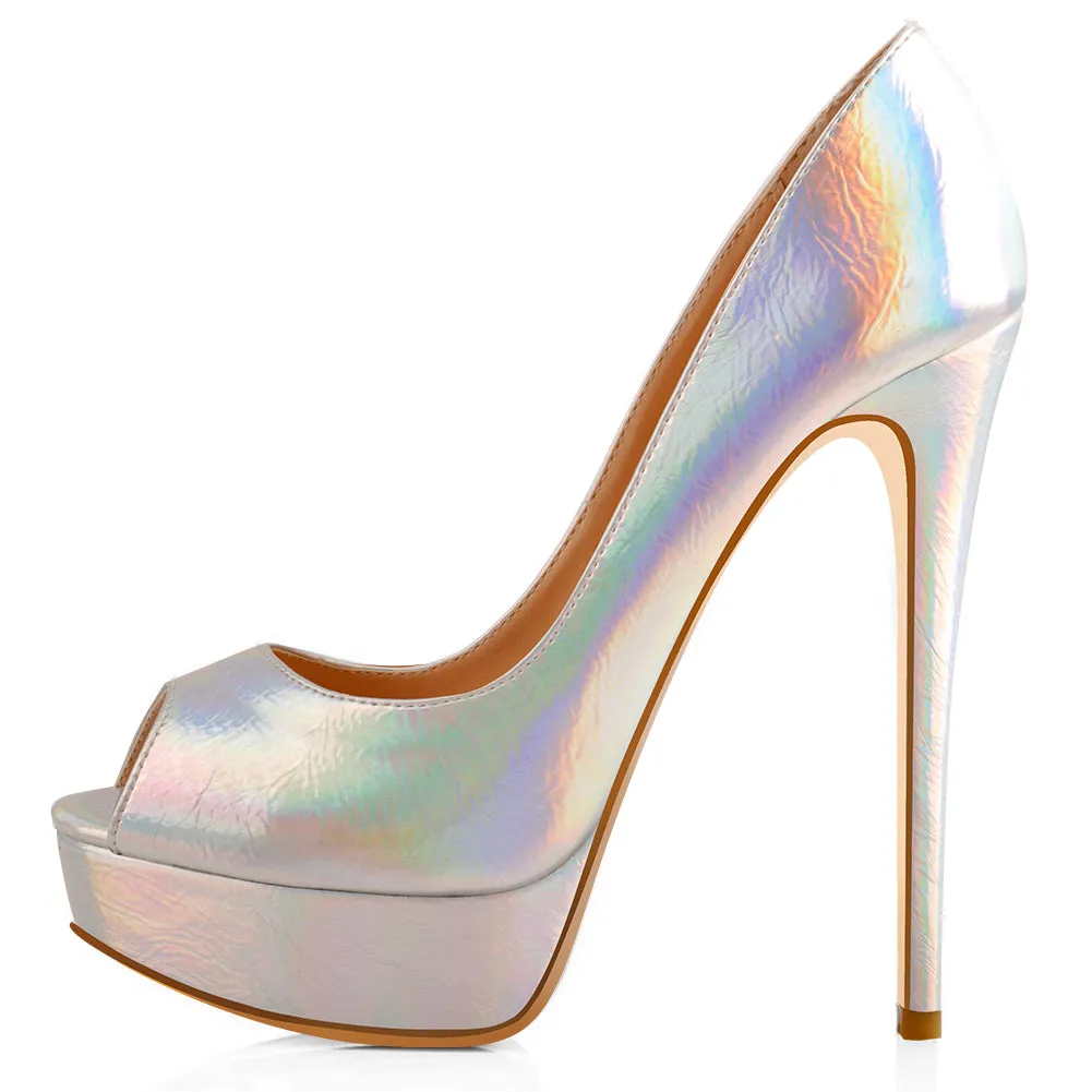 Holographic Platform Stiletto Pumps