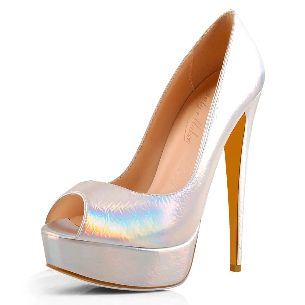 Holographic Platform Stiletto Pumps