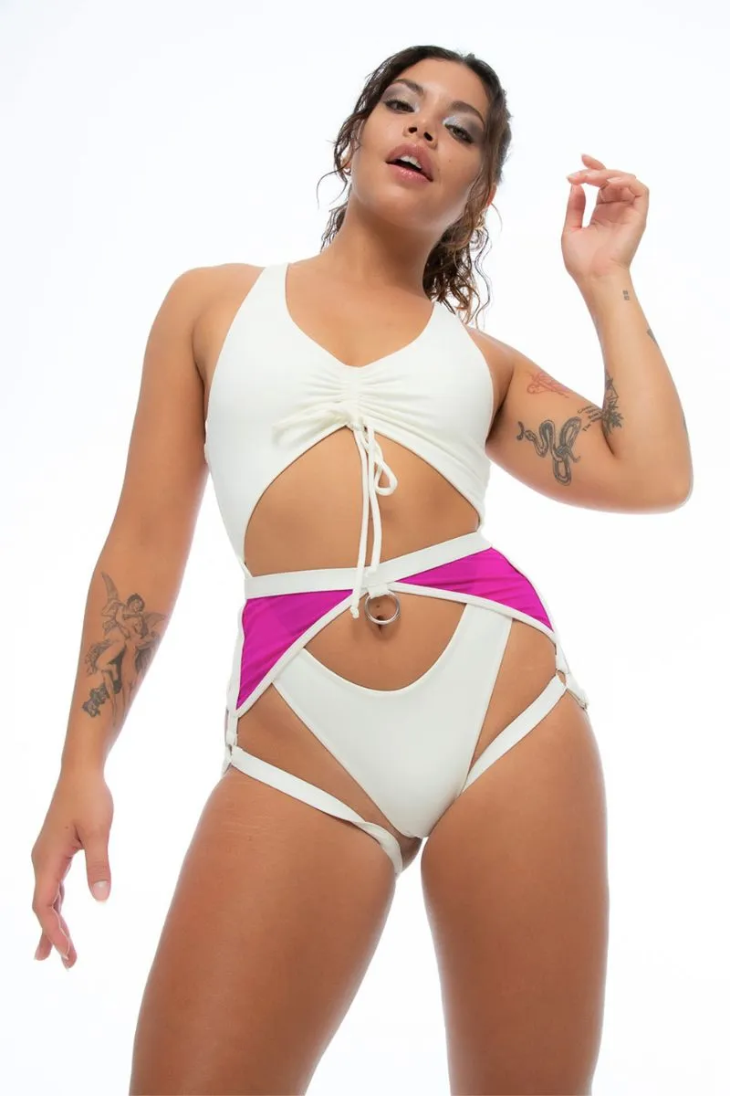 Ivory/Pink Hotline Garter Belt